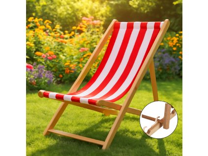 172908 dc0006wrs lezak drewniany skladany impregnowany bialo czerwone pasy M0