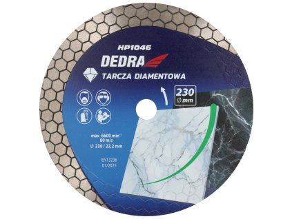 Dijamantna pila sa segmentom tipa saća, pila za rezanje DEDRA H1046, mokro rezanje, suho rezanje, promjer 230 mm