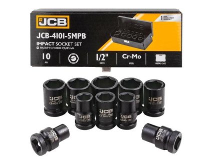 JCB Set udarnih nastavaka 1/2" Cr-Mo šesnaestougaonih 10 komada 10-24mm