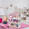 Domek dla lalek drewniany MDF mebelki 70cm rozowy LED 175269