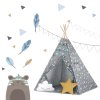 Teepee šator za djecu Nukido s lampicom - sivi s zvijezdama