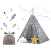 Teepee šator za djecu Nukido s lampicom - sivi s zvijezdama