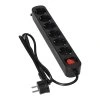 Produžni kabel 6 utičnica, 3m, prekidač, crna