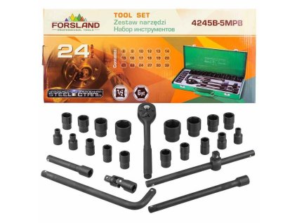 FORSLAND 1/2"-os Hatlapú Szerszámkészlet 8-32mm 24 DB + KÉSZLET TÁSKA