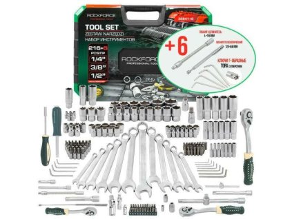 Szerszámkészlet 216+6 db 1/4", 3/8" - 216+6 db-os szerszámkészlet, 1/4" és 3/8" méretben