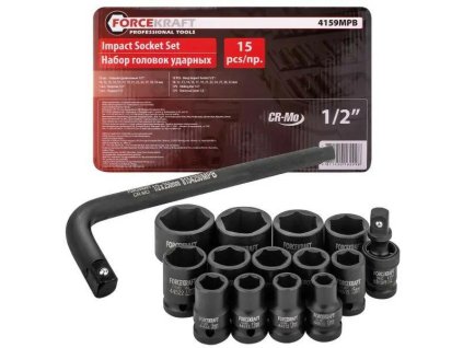 FORCEKRAFT 1/2" Ütőfej készlet 15 DARAB 6-szögletű (10-32mm)