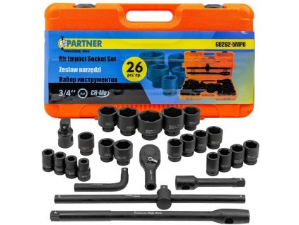 3/4''-es Rázókulcs Készlet 17-65mm 6-hornyos 26 Darabos Táskában