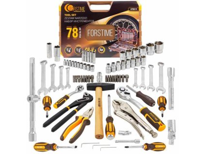 FORSTIME Nagy szerszámkészlet 78 DARAB 1/4" 1/2" 6-szögletű 4-32mm