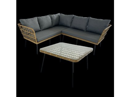 KERTI BÚTOR SZETT (SAROKKANAPÉ, ASZTAL) - BARNA, PÁRNAK - SZÜRKE *3354