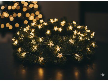 LED CSILLAGFÉNY LÁNC 20 DB ELEMMEL ARANY DÍSZÍTÉSSEL