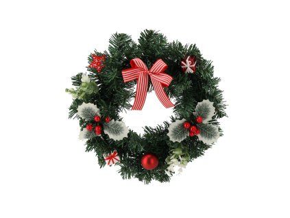 Karácsonyi koszorú 30 cm piros csomóval *2453