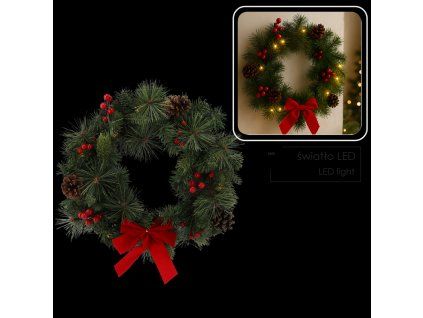Karácsonyi koszorú 15 LED 40 cm piros *0271