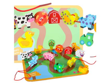 Klocki drewniane do nawlekania tablica plansza farma zwierzeta 178265
