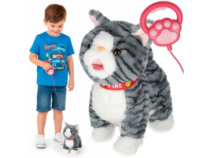 Kotek interaktywny na smyczy miauczy chodzi rusza ogonem szary 178833