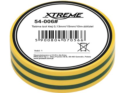 Szigetelőszalag 0,13 mm/15 mm/10 m - sárga/zöld 54-006#