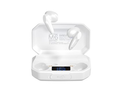M6 vezeték nélküli in-ear fülhallgató power bankkal - fehér