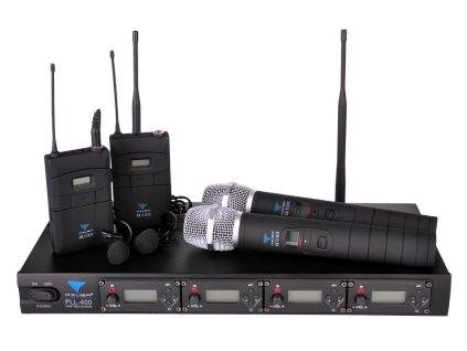 Mikrofon 4 csatornás PLL-400 UHF (2 kézi mikrofon + 2 csíptethető)
