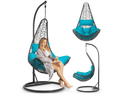 Függő kerti szék Cabana szürke + világoskék párnák Sofotel