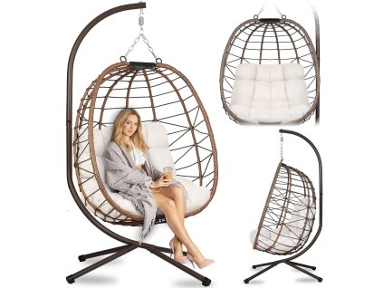 Függő kerti szék Tihuana barna + világos bézs párnák Sofotel