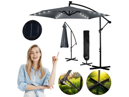 Összecsukható kerti napernyő, 6 szegmenses, 350 cm, burkolattal és lámpákkal, Plonos PL-882