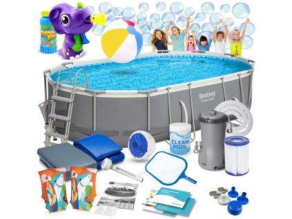 Kerti medence kerettel 488 x 305 x 107 cm 18 az 1-ben Bestway 56448 + ingyenes buborékgép
