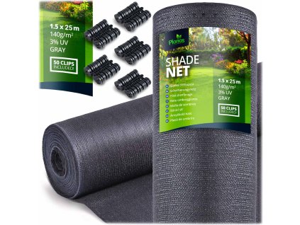 Árnyékoló háló 1,5x25m 140g/m2 + 50 szorító szürke