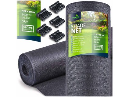 Árnyékoló háló 1,5x50m 140g/m2 + 50 bilincs szürke