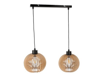 Fekete függesztett lámpatest, fa, 2x60W, E27