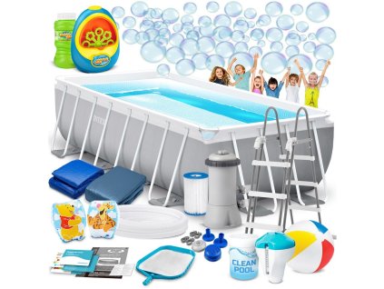 Kerti medence kerettel 400 x 200 x 100 cm 17 az 1-ben INTEX 26788 + ingyen buborékgép