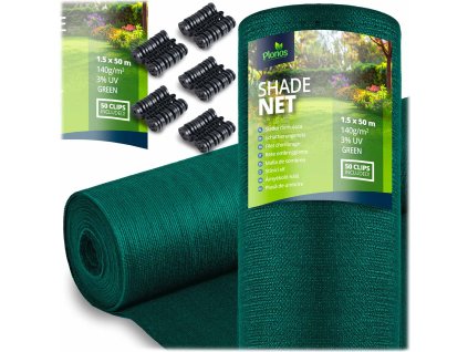Árnyékoló háló 1,5x50m 140g/m2 + 50 kapocs zöld