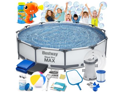 Kerti medence kerettel 366 x 76 cm 16 az 1-ben Bestway 56416 + buborékfújó INGYEN