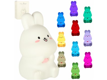 Lampka nocna dla dzieci silikonowa dotykowa miekka LED RGB biala z rozem kroliczek 165488