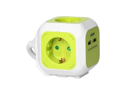 Hosszabbító 4x Schuko, 2x USB, 1,4m, lime
