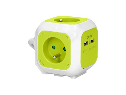 Hosszabbító kábel 4xE + 2xUSB 1,4m lime