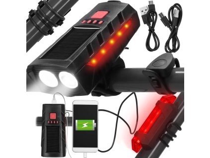 BA0080 NAPELEMES KERÉKPÁRLÁMPA USB + HÁTSÓ LÁMPA USB