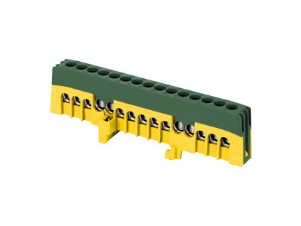 Szigetelt elosztósín PE, 15 vezeték, zöld