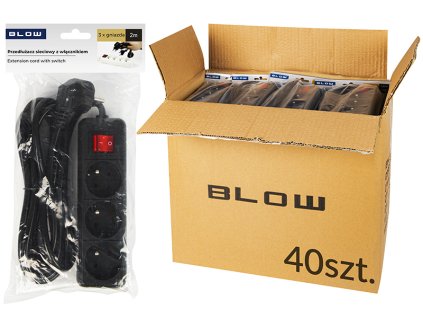 Hosszabbító 3 aljzattal és kapcsolóval 2m fekete