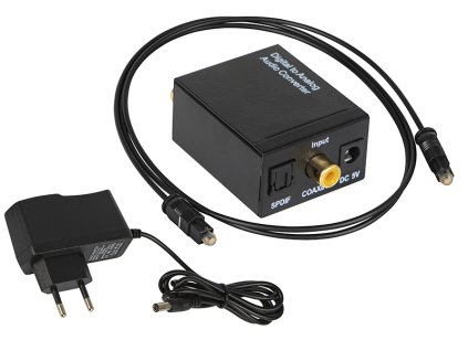 TOSLINK DAC optikai átalakító 2xRCA+jack tápegységgel