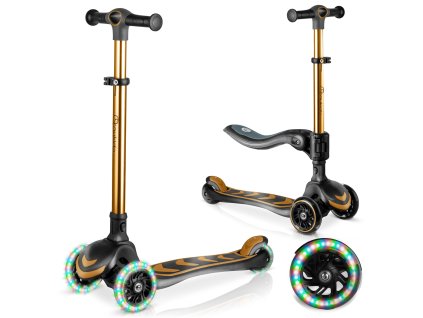 Háromkerekű gyermek roller egyensúlyozó üléssel Nukido Flippo - arany