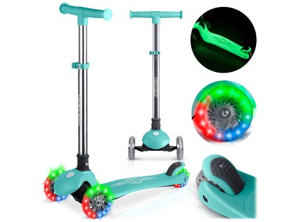 Sötétben világító háromkerekű gyerek roller Ricokids Glow - türkiz