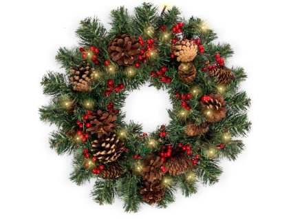 Karácsonyi koszorú 45 cm-es LED fényekkel Plonos 4835