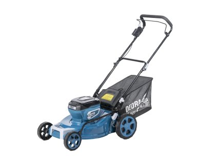 A DEDRA SAS+ALL DED6997X 2x18V akkumulátoros fűnyíró, 46 cm vágási szélességgel