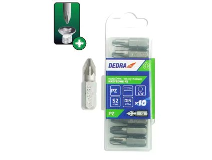 Dedra 18A01PZ30-10 Pozidriv PZ3x25mm csavarhúzó fejek, 10 db műanyag dobozban