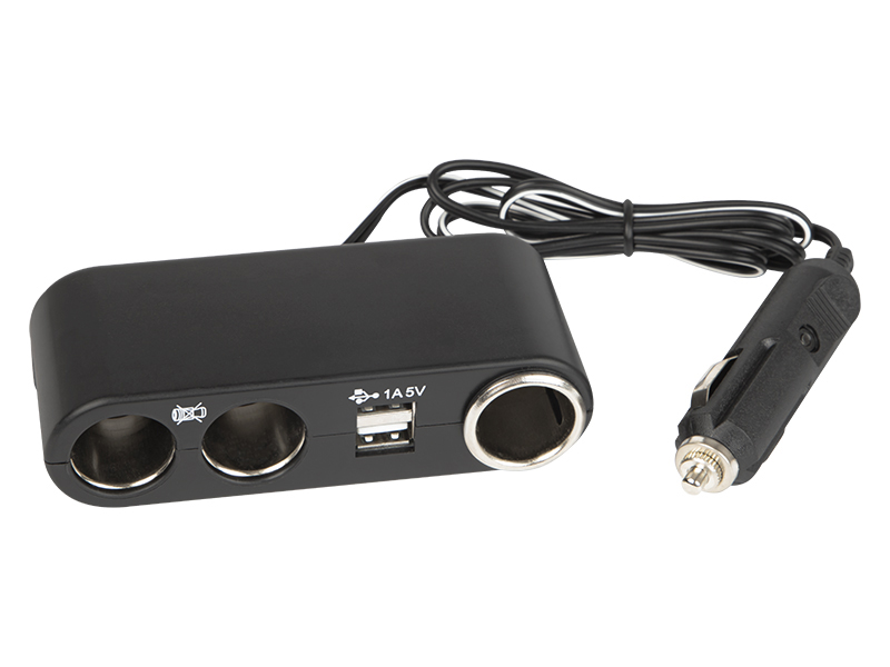 Autós szivargyújtó elosztó 2 aljzattal és 2 USB-porttal, 12 V/24 V, 10 A 96-876-