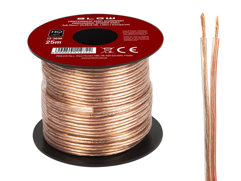 Hangszórókábel 2 × 0,75 mm, átlátszó, 25 m 73-363-