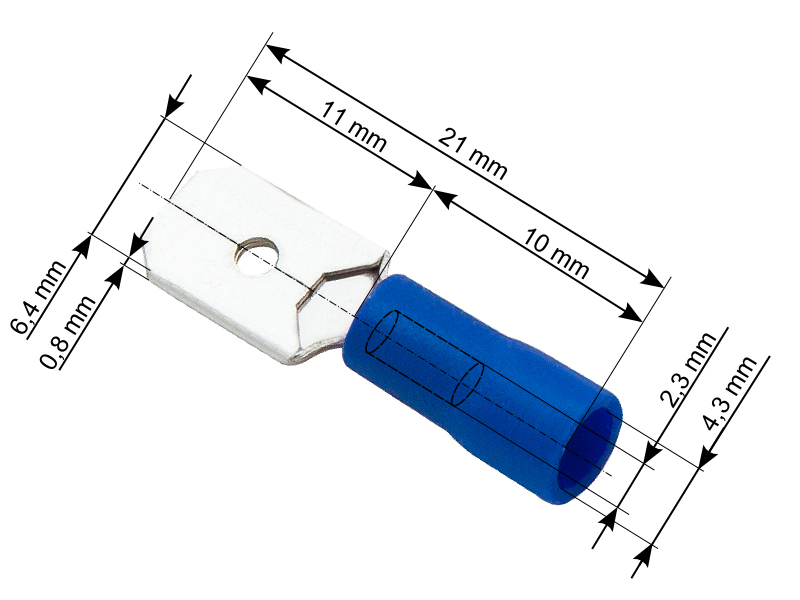 Szigetelt hím lapos saru 6,3 × 0,8 mm, kék 43-035-