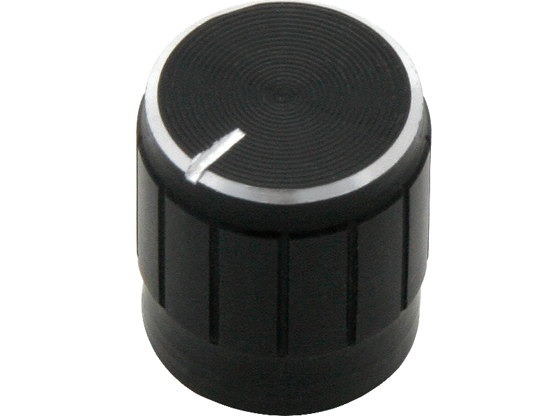 Potméter gomb 6 mm tengelyhez, 15 mm, fekete-ezüst 8161-