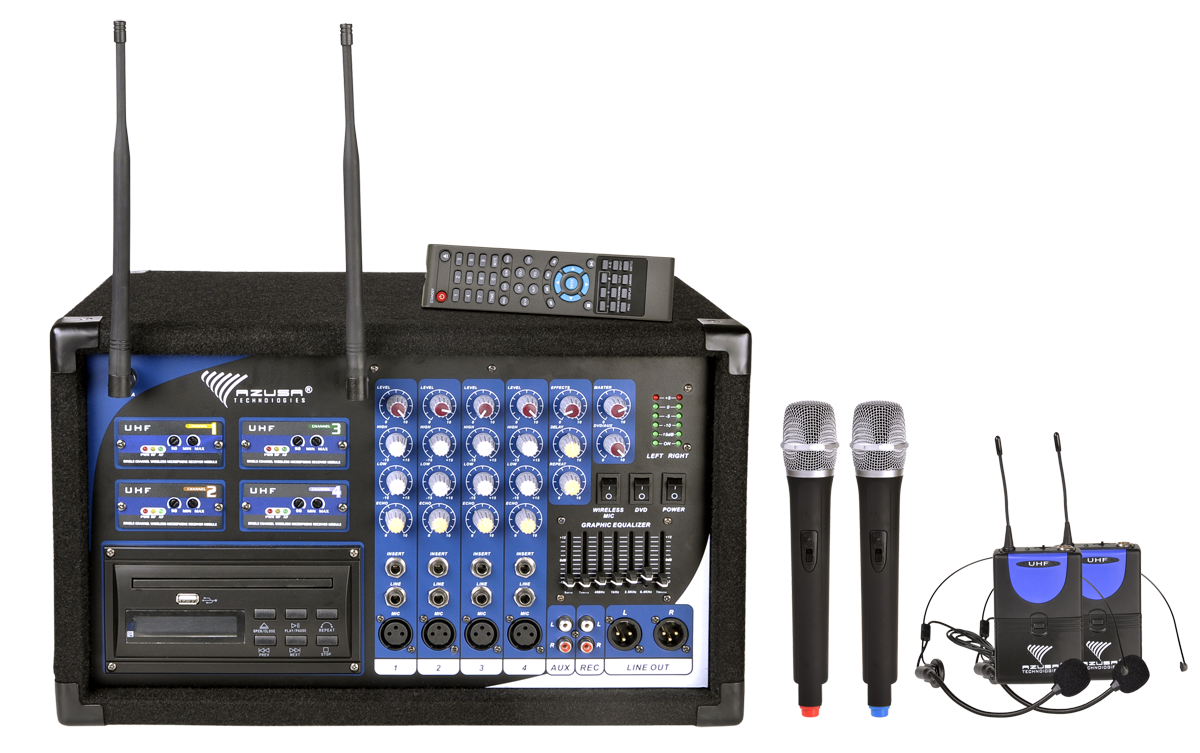 AZUSA Mikrofon 4 csatornás PA-180 UHF (2 kézi + 2 headset mikrofon)