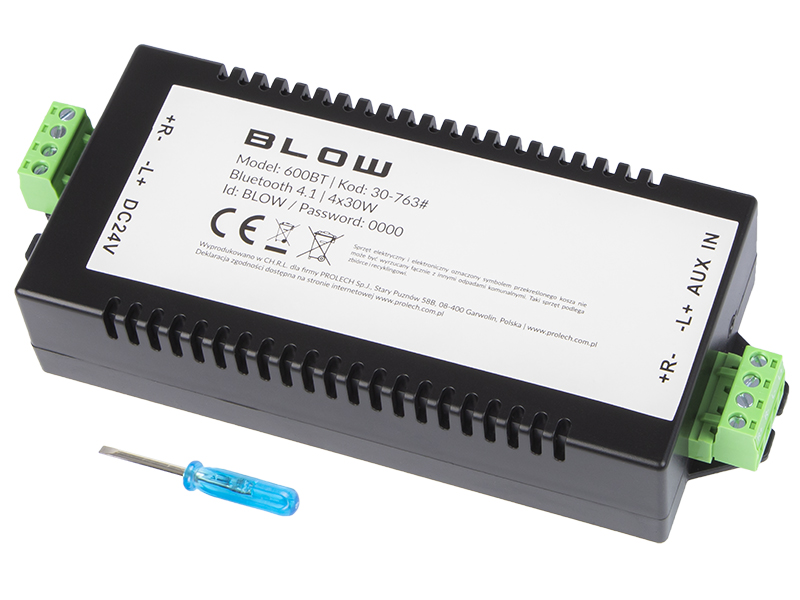 DC 4 csatornás Bluetooth erősítő 30 W, AUX bemenettel 71 × 34 mm 30-763-