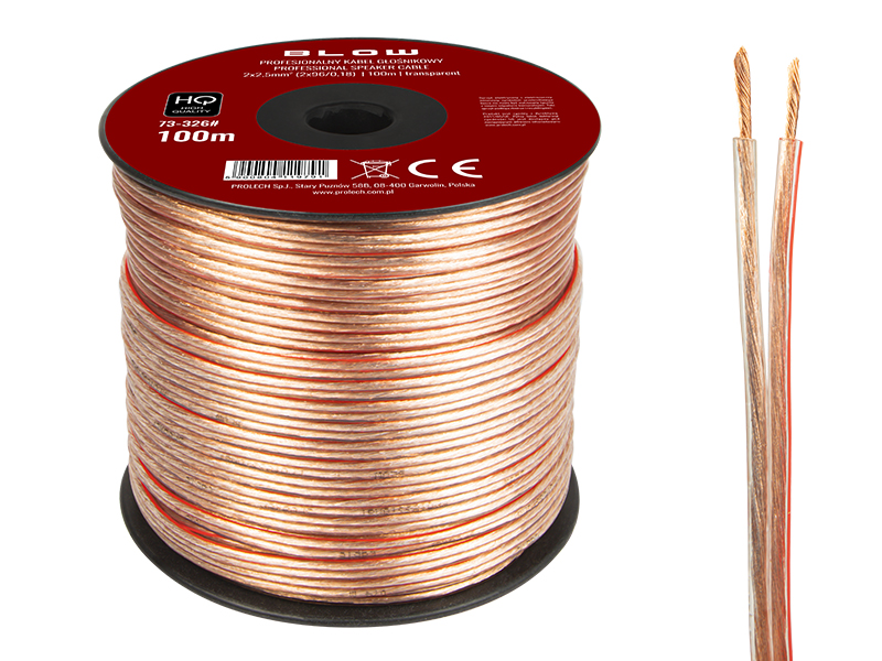 2 × 2,5 mm átlátszó hangszórókábel, 100 m 73-326-